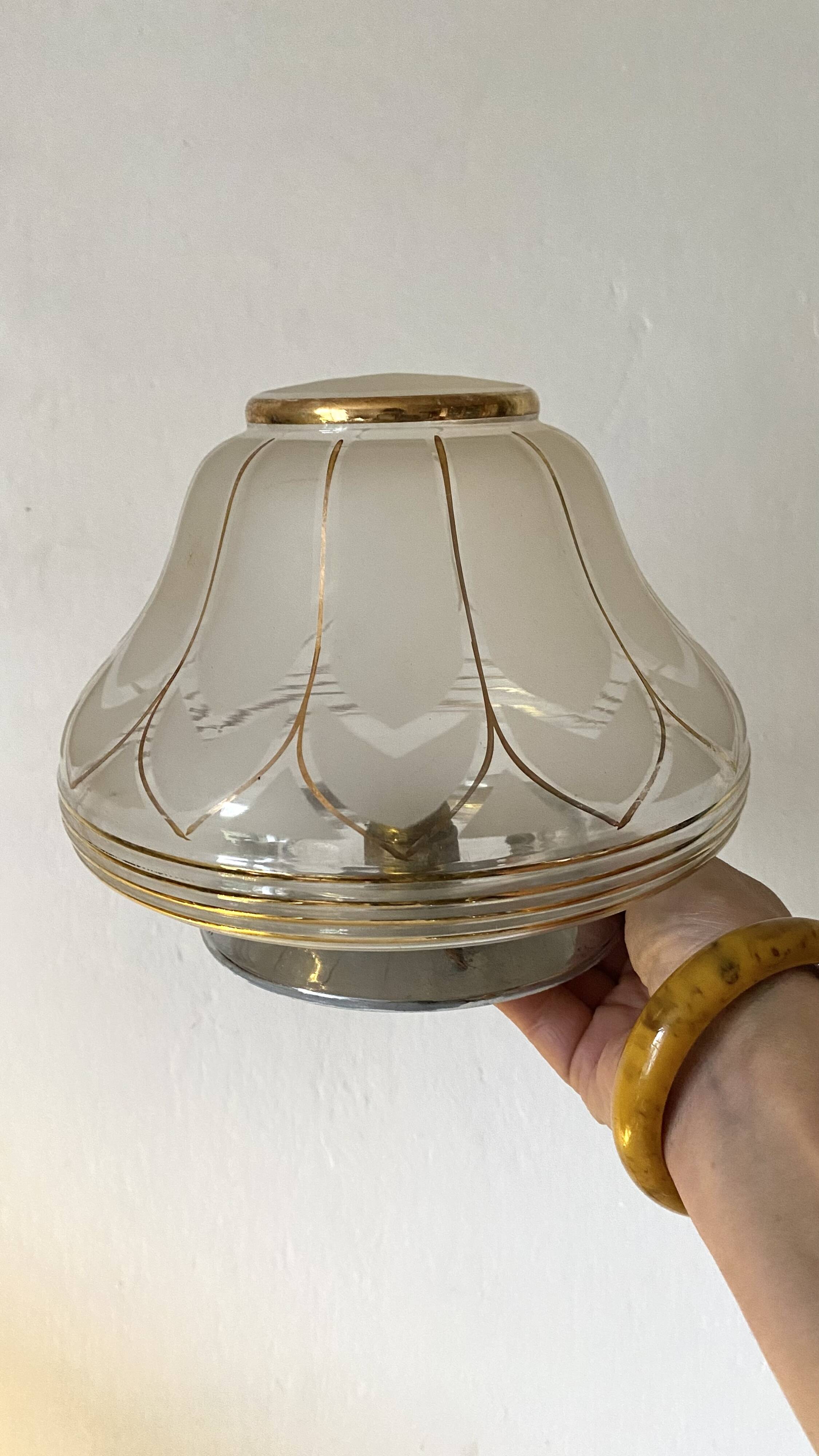 Art Deco ceiling light in frosted glass and gilding