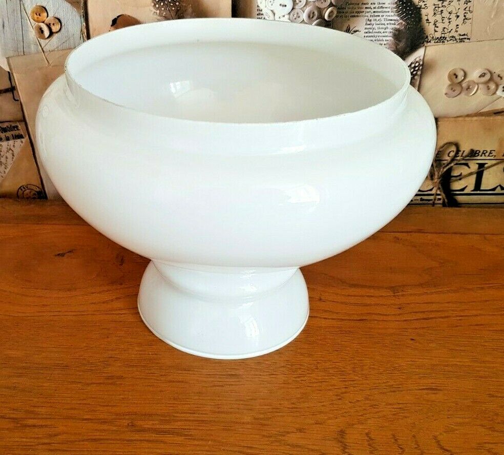 Vintage French White Opaque Round Glass Lantern Replacement Shade 3543