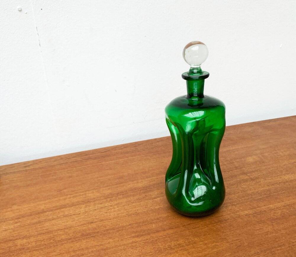 Vintage Kluk Kluk Bottle in Danish Green Glass from Holmegaard, 1970s