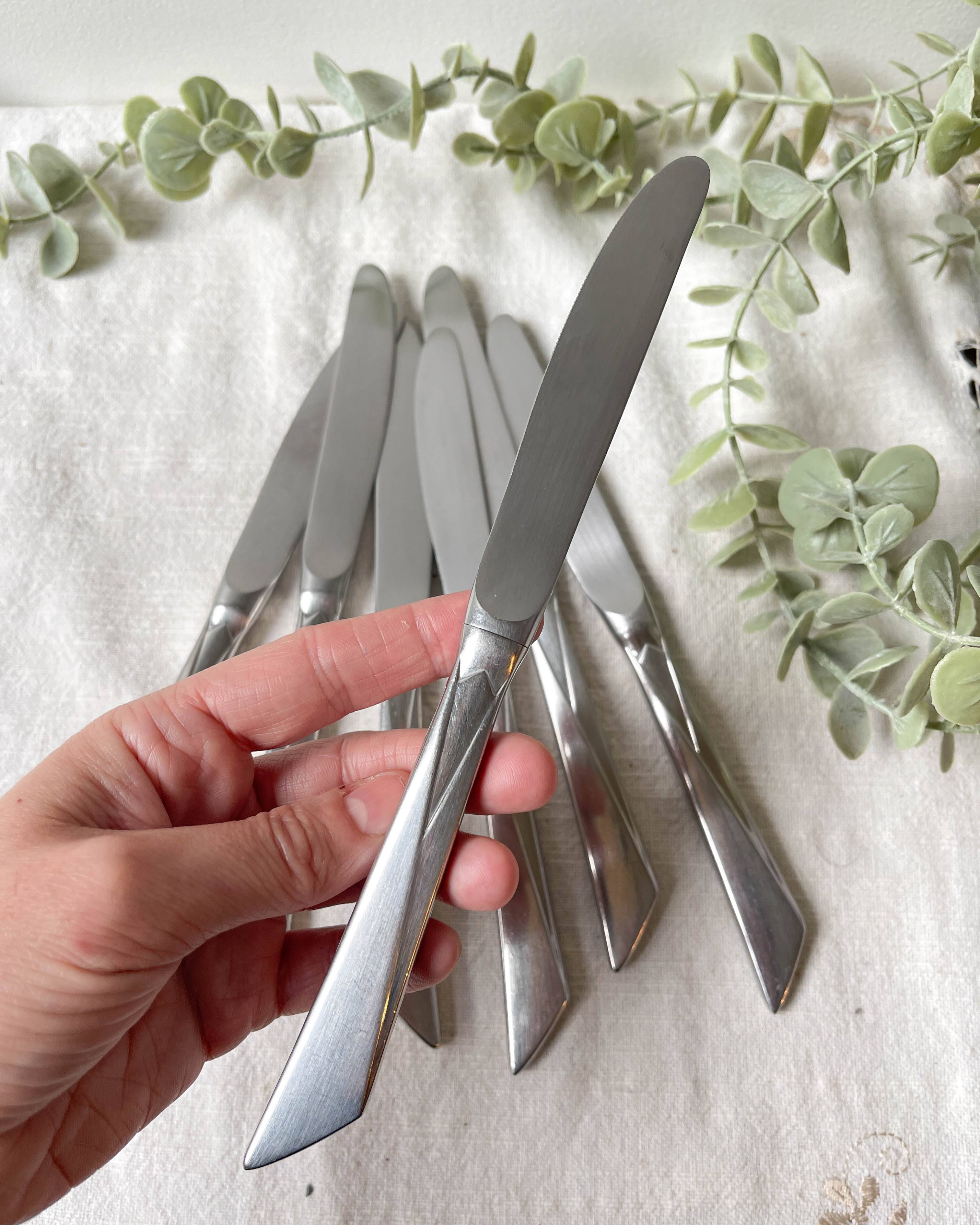 7 Vintage stainless steel Art Deco style knives made in France