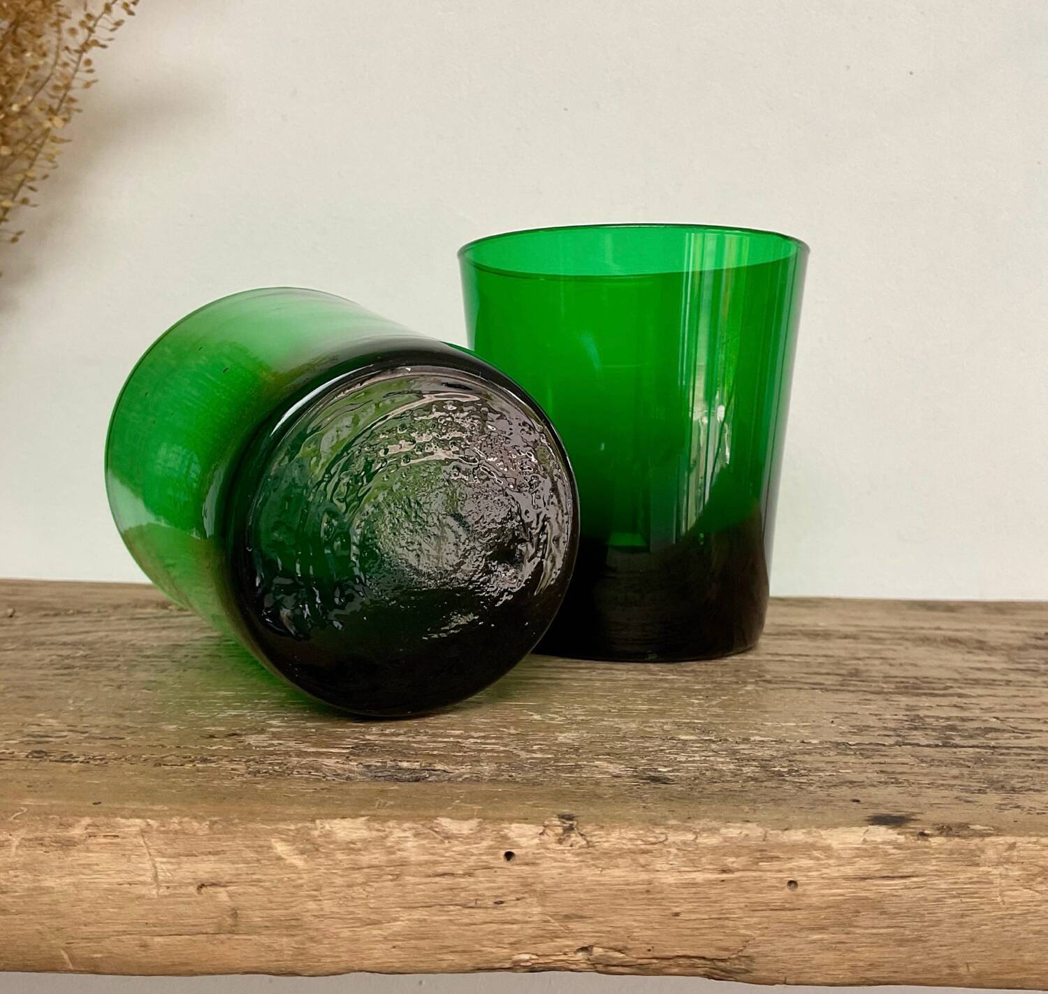 5 grands verres verts vintage