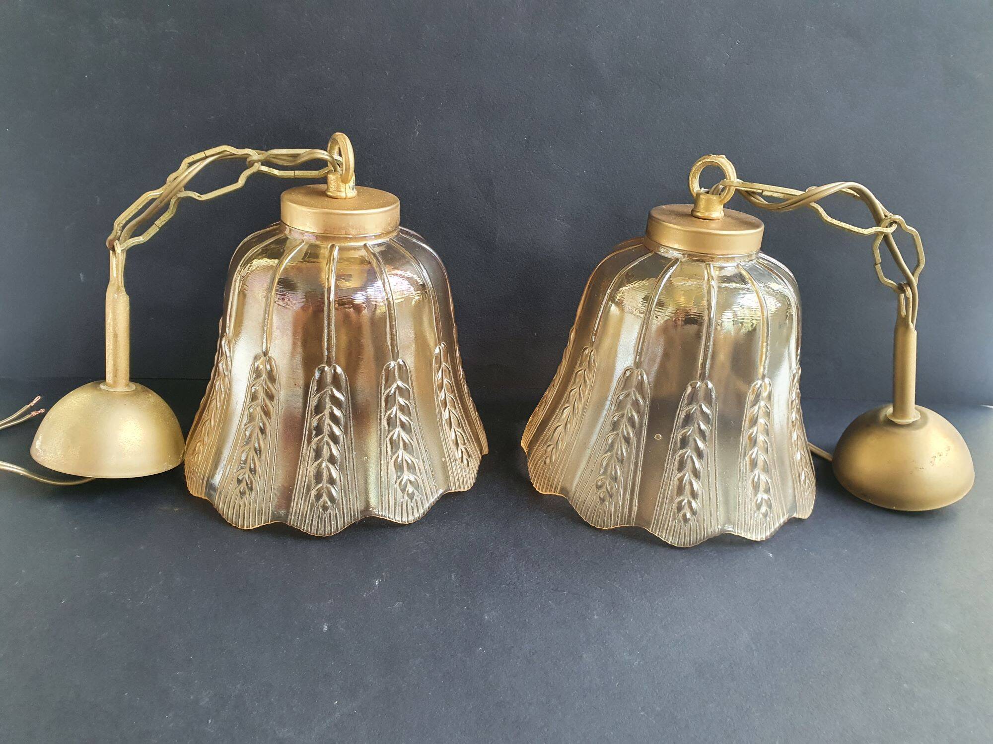Pair of vintage spike-patterned pendant lights