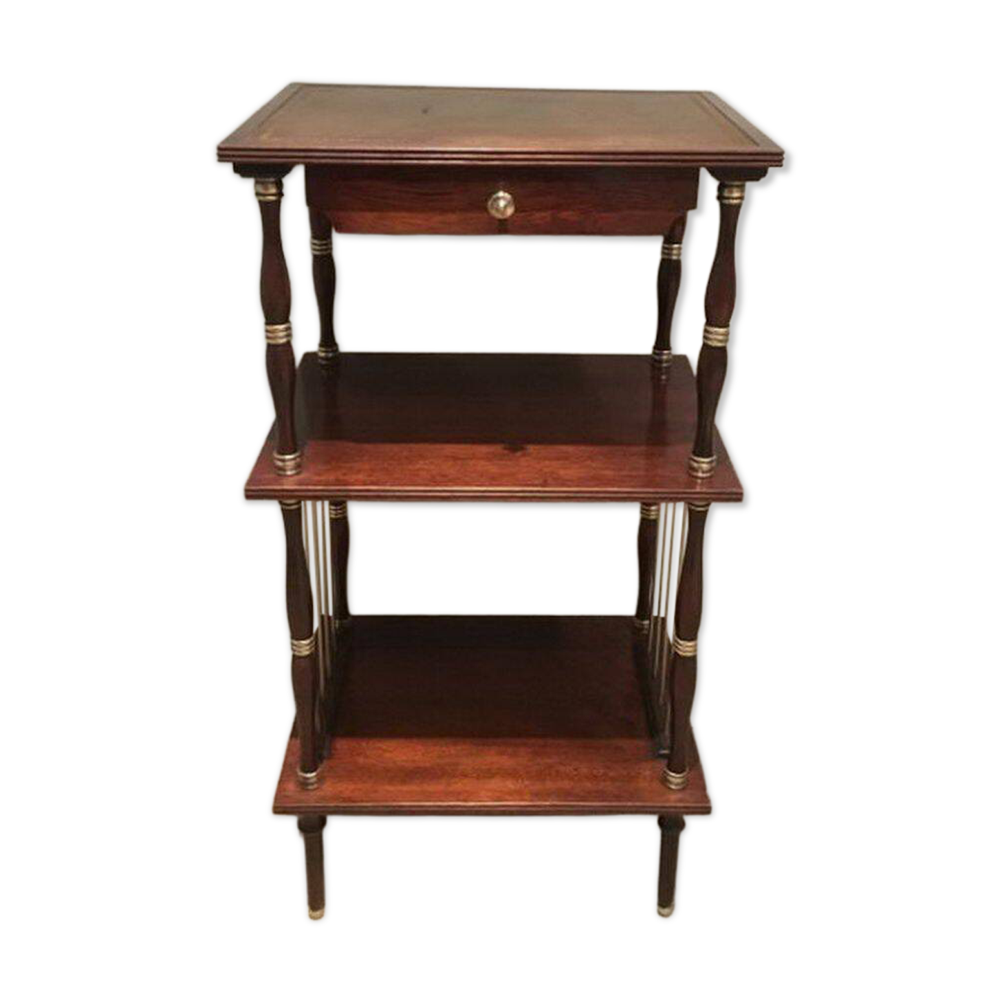 Table d'appoint en acajou, cuir et laiton