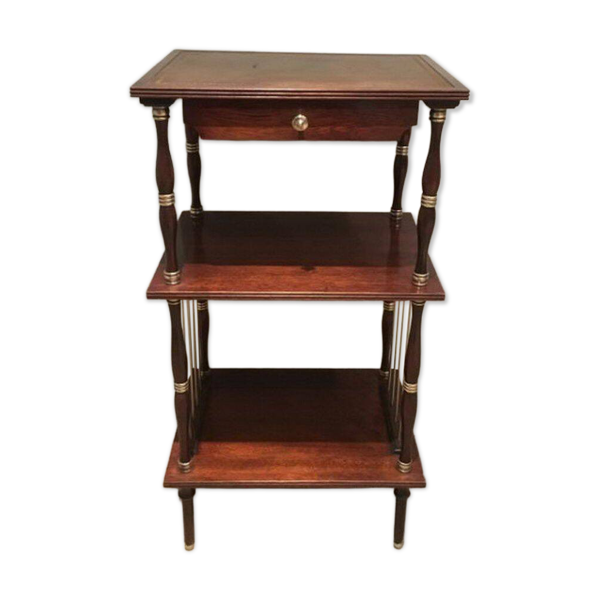 Table d'appoint en acajou, cuir et laiton