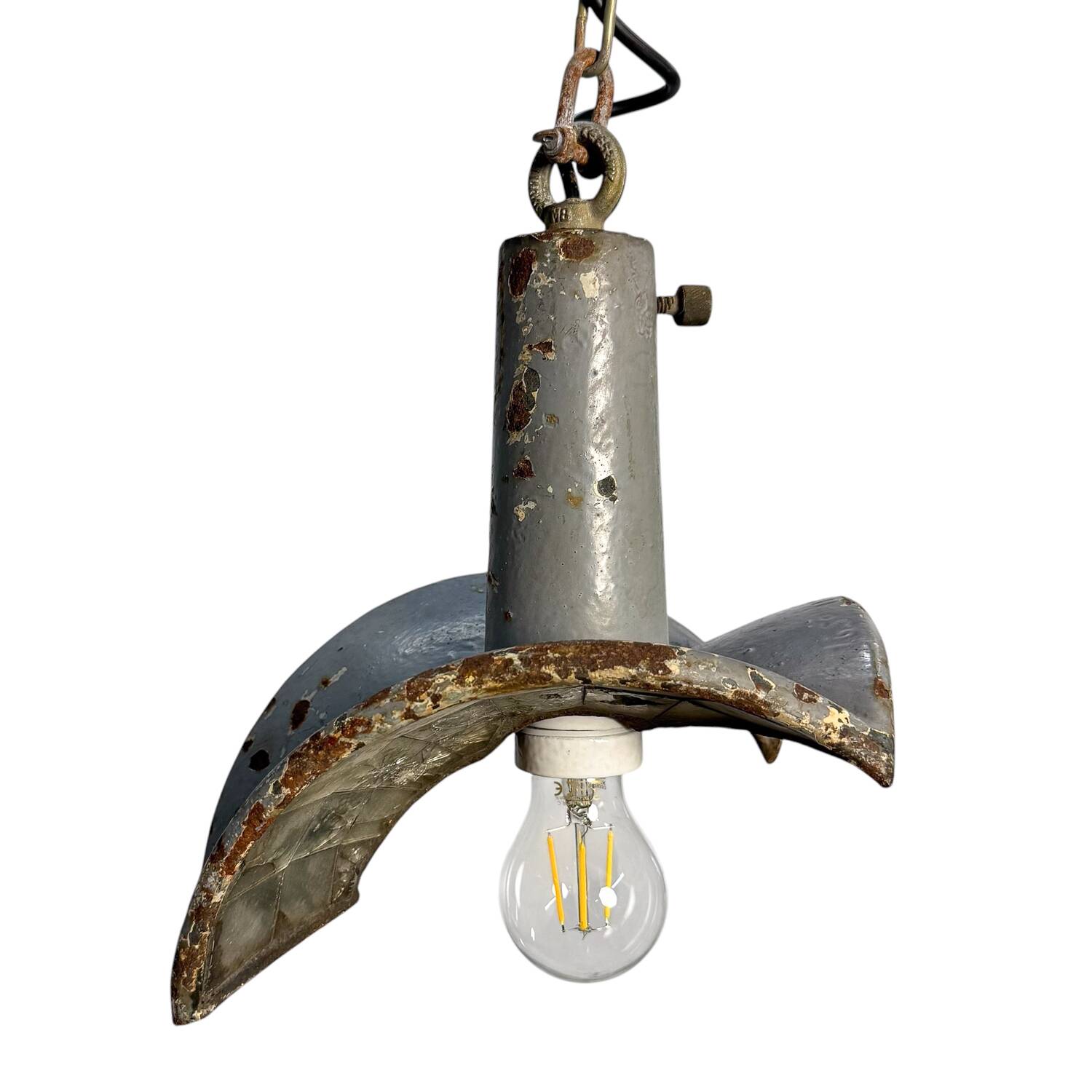Nr. 2 Vintage industrial mirrored pendant light by Esla