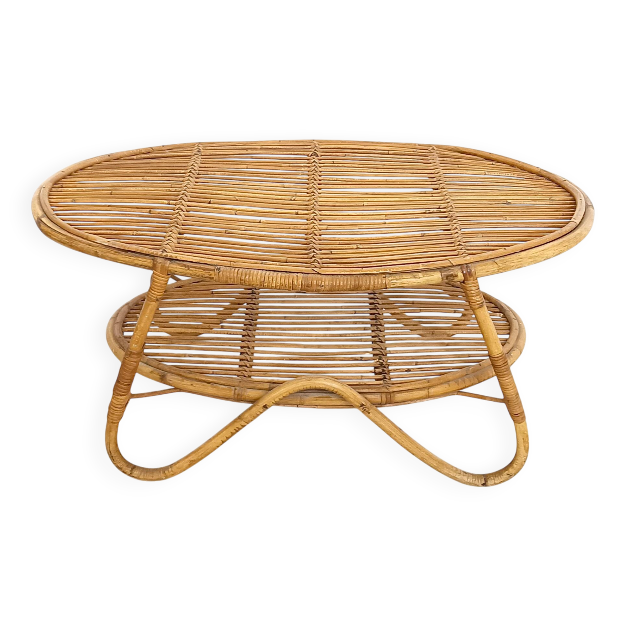 Oval Wicker Coffee Table with Lower Shelf