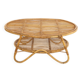 Oval Wicker Coffee Table with Lower Shelf