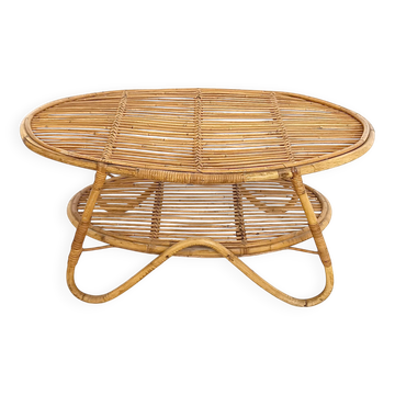 Oval Wicker Coffee Table with Lower Shelf