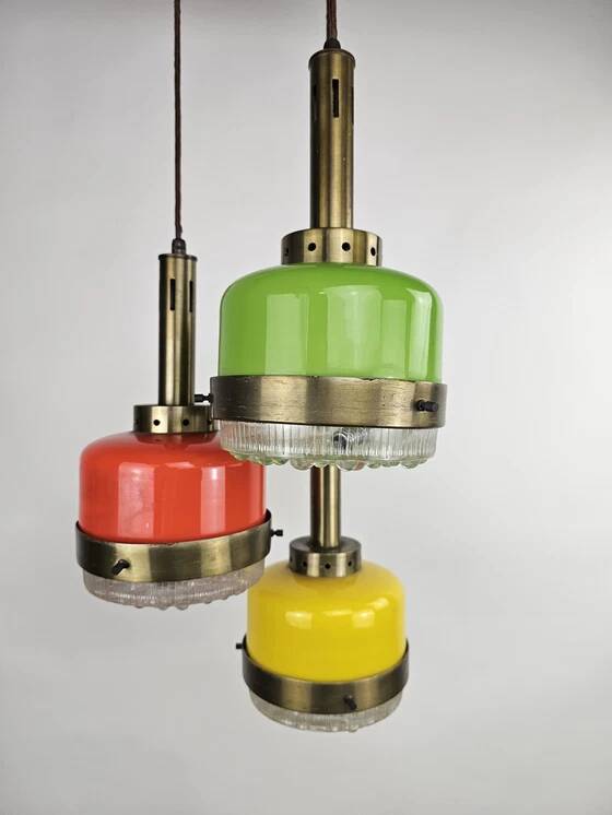 Rare pendant lamp from Italy in 3 colours of glass attributed to Stilnovo