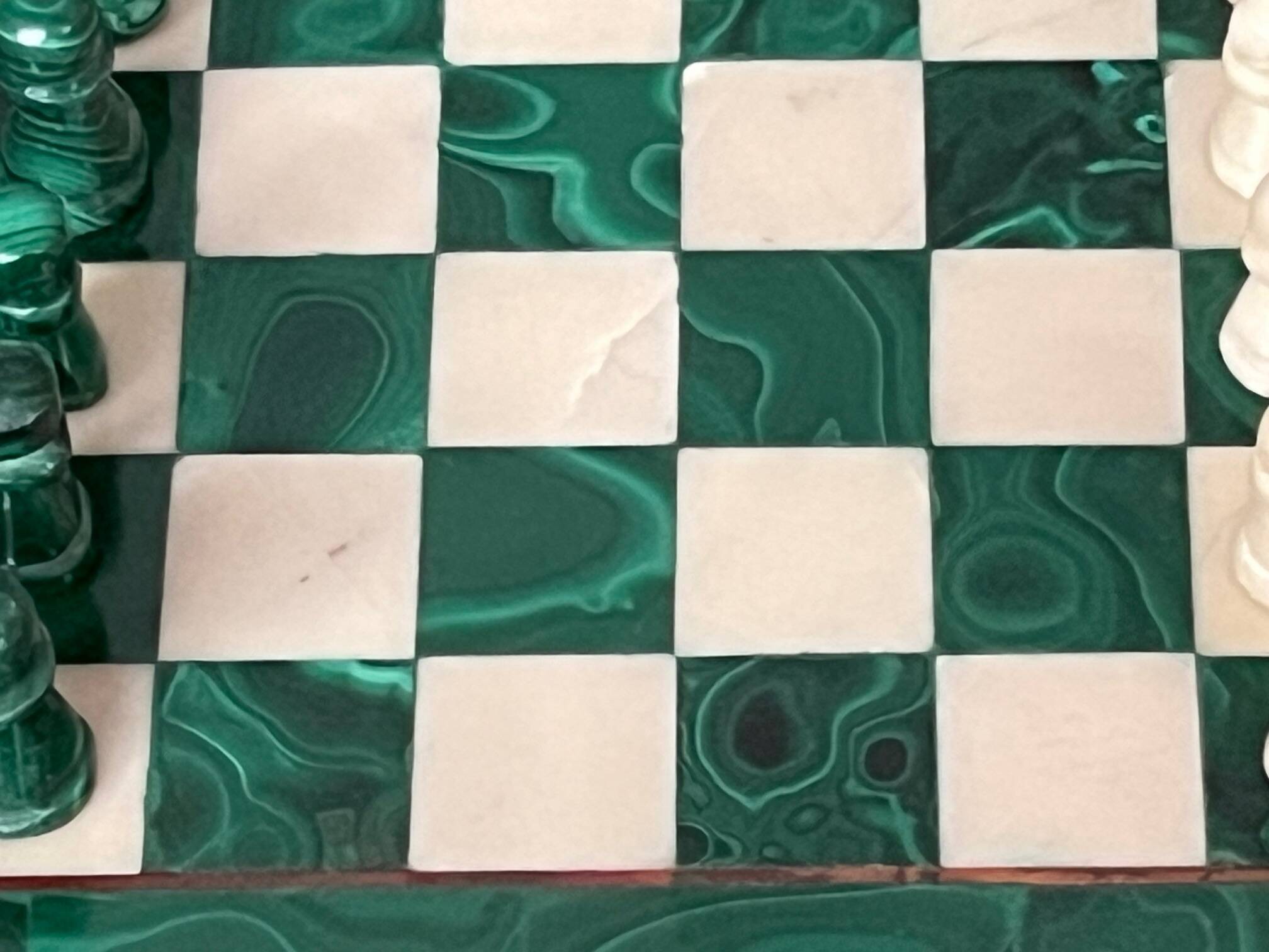 Handmade malachite chess set.