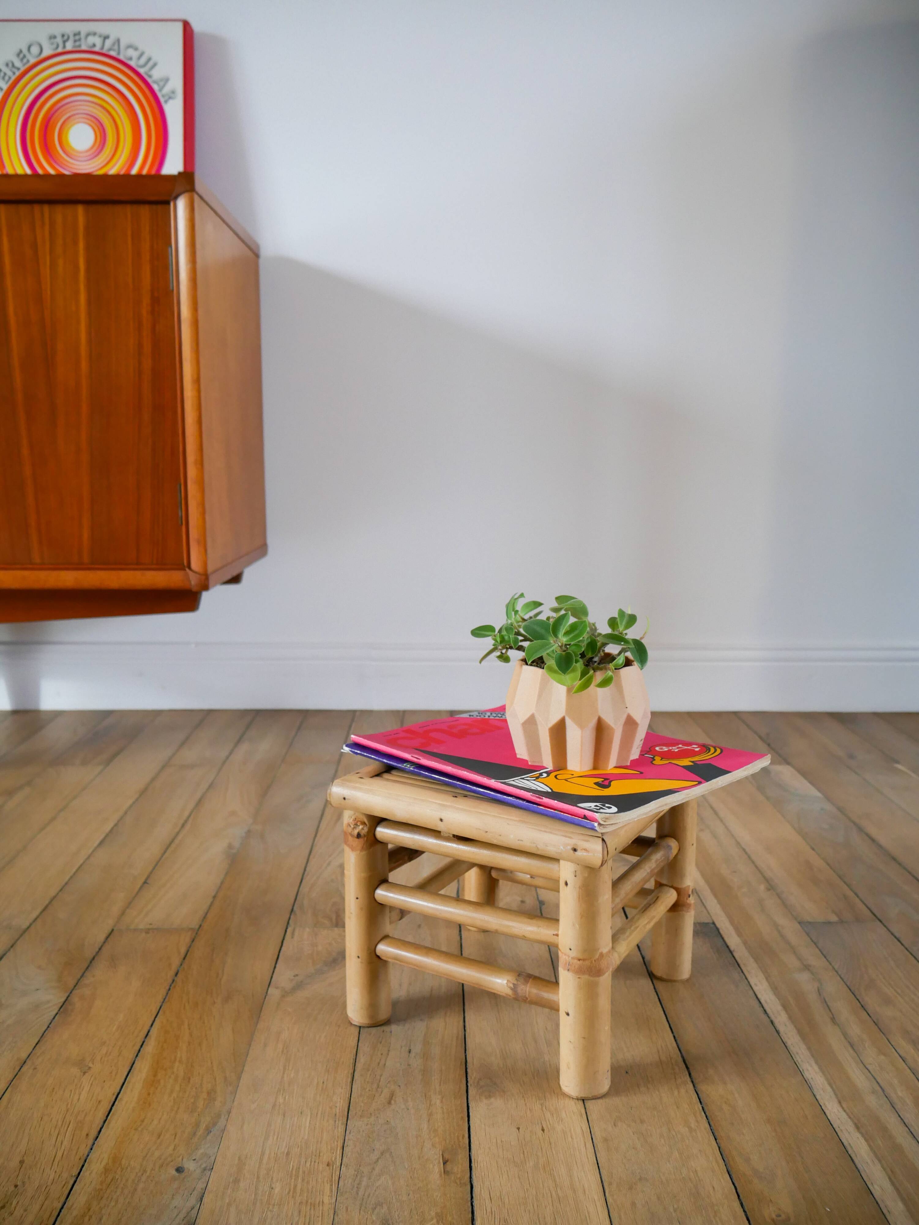 Small rattan and bamboo stool 1970