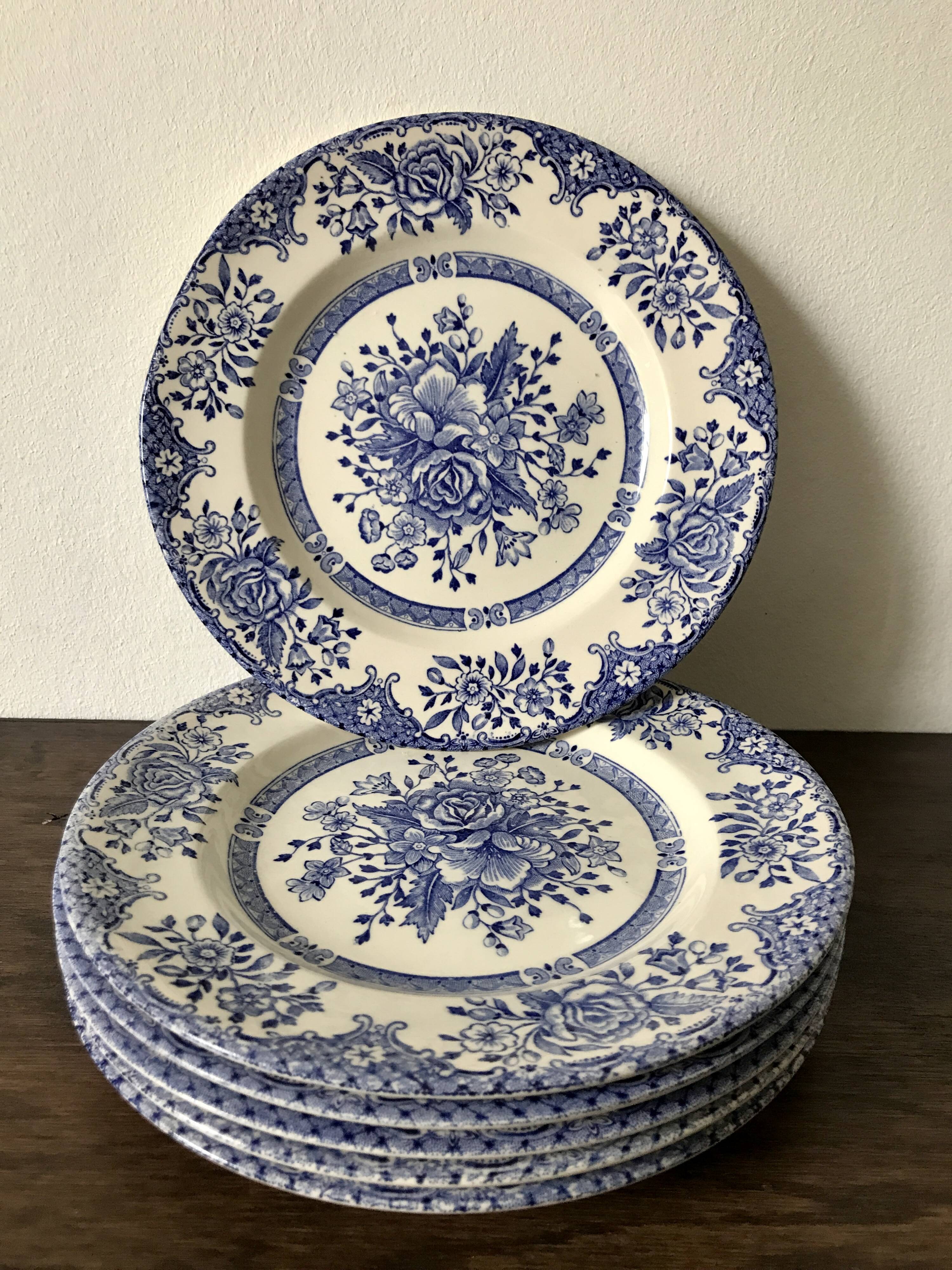 Set de 6 assiettes à dessert anglaises, en céramique ironstone, motifs fleurs
