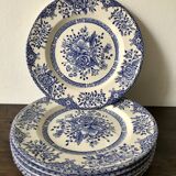 Set of 6 English dessert plates, in ironstone ceramic, flower patterns