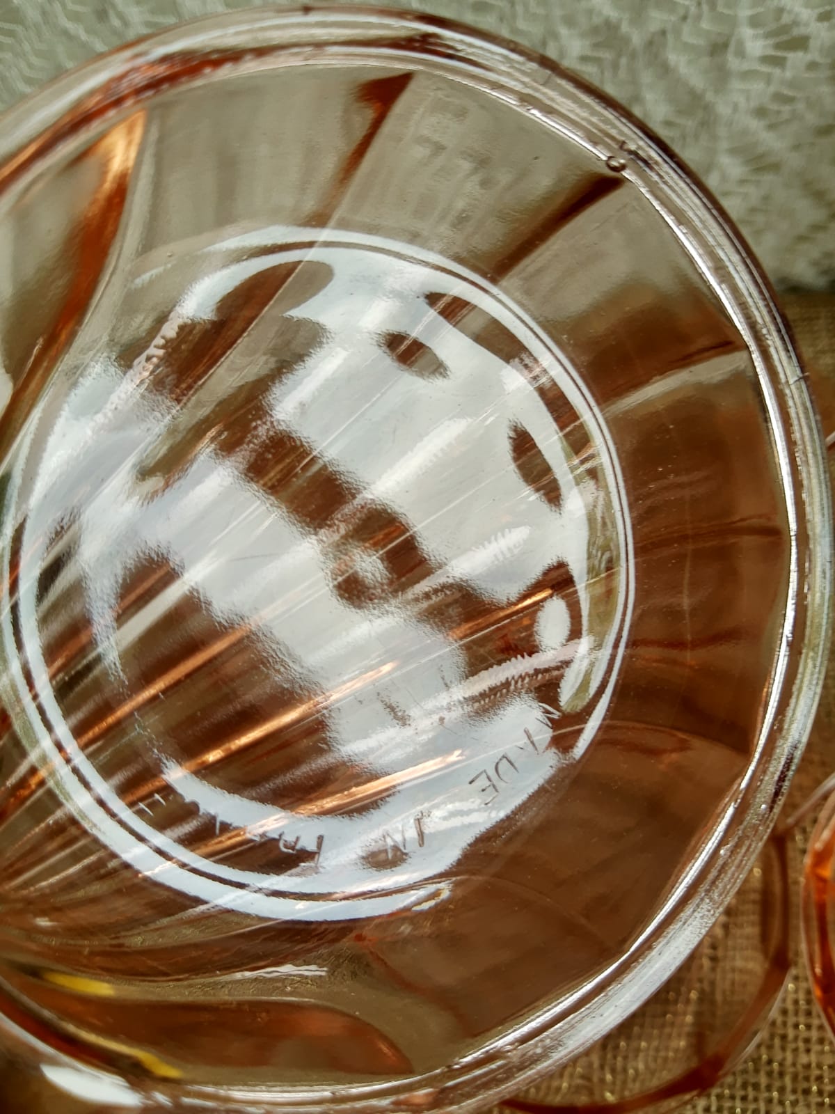 Set of 6 small scallops in vintage rosaline pink glass