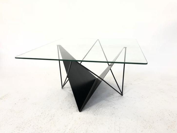 Table basse verre fil acier années 80