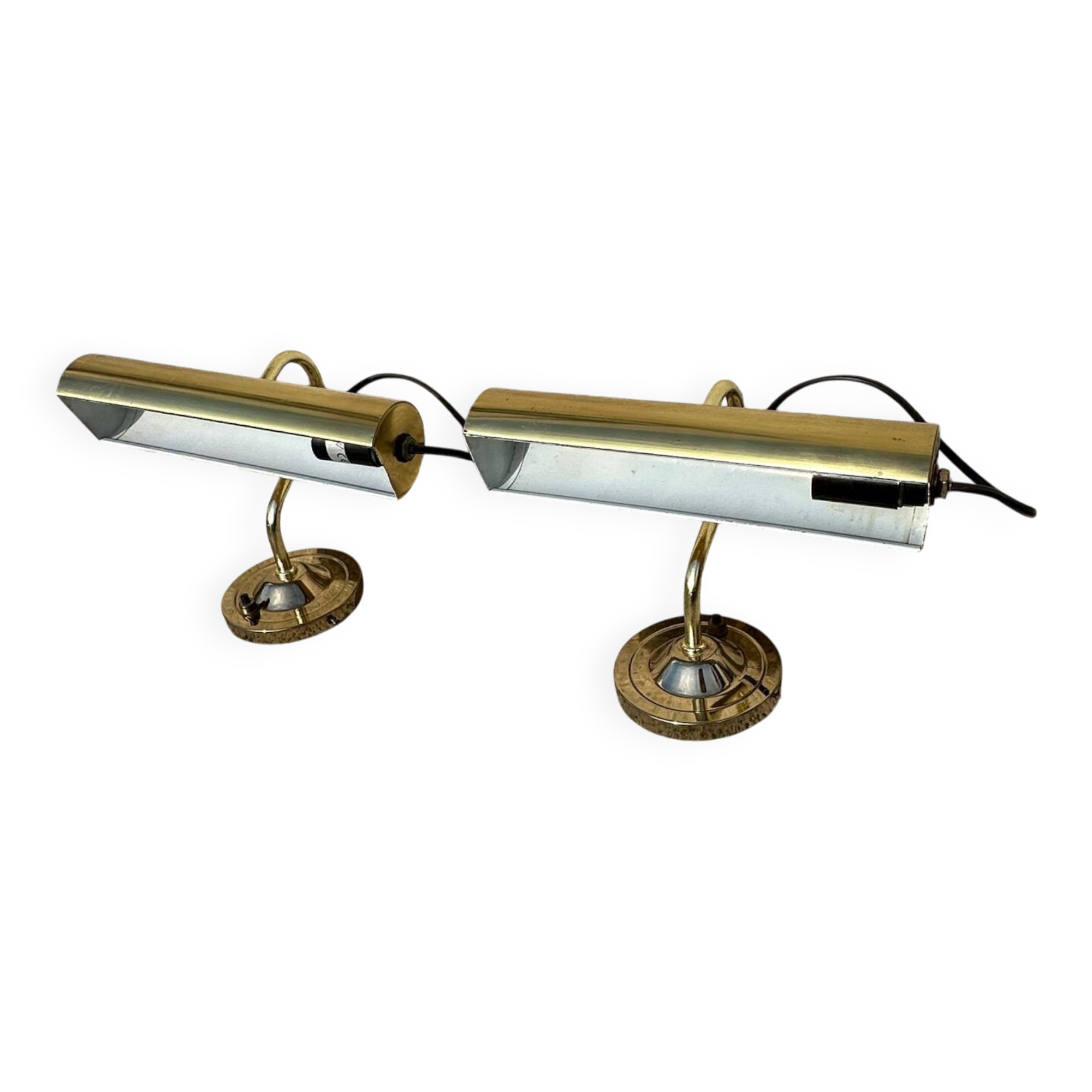 Pair of antique brass desk lamps, desk sconces.