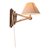 Scissor lamp or vintage wooden scissor wall light with fabric lampshade