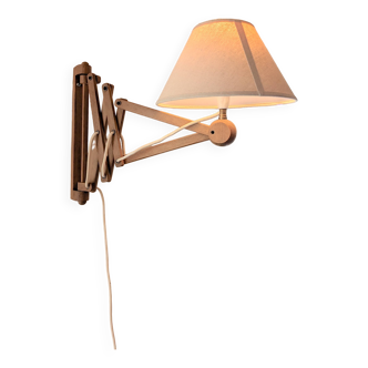 Scissor lamp or vintage wooden scissor wall light with fabric lampshade