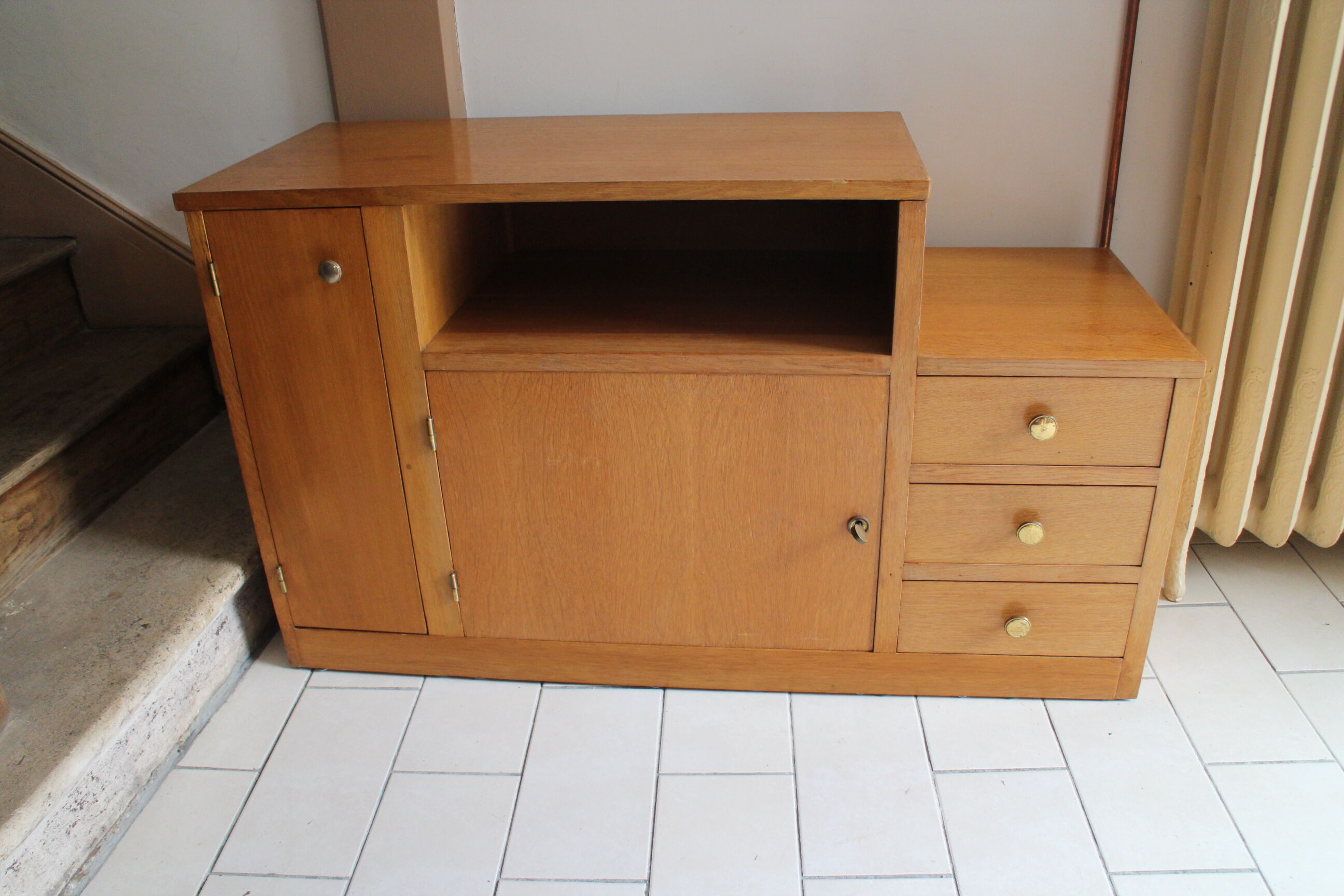 Asymmetrical chest of drawers light oak 1950
