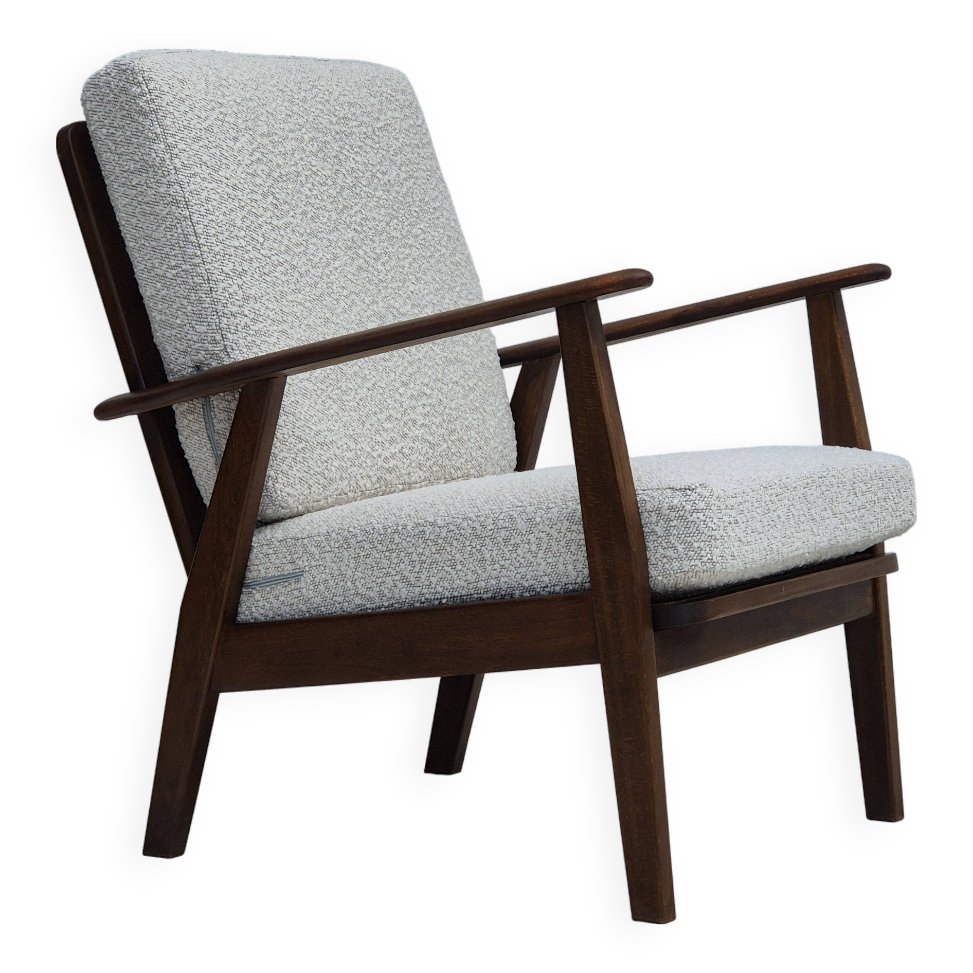 1960s, Danish armchair, refurbished, quality white/grey furniture fabric.