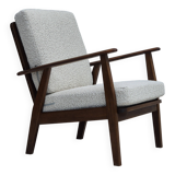 1960s, Danish armchair, refurbished, quality white/grey furniture fabric.