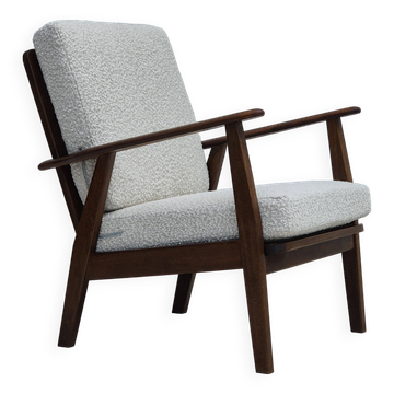 1960s, Danish armchair, refurbished, quality white/grey furniture fabric.