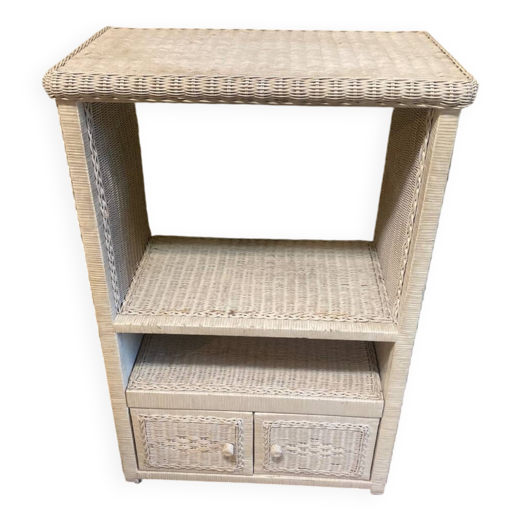 Meuble vintage en osier blanc