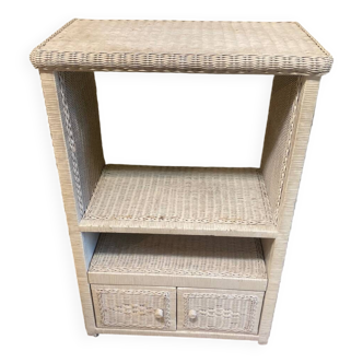 Meuble vintage en osier blanc