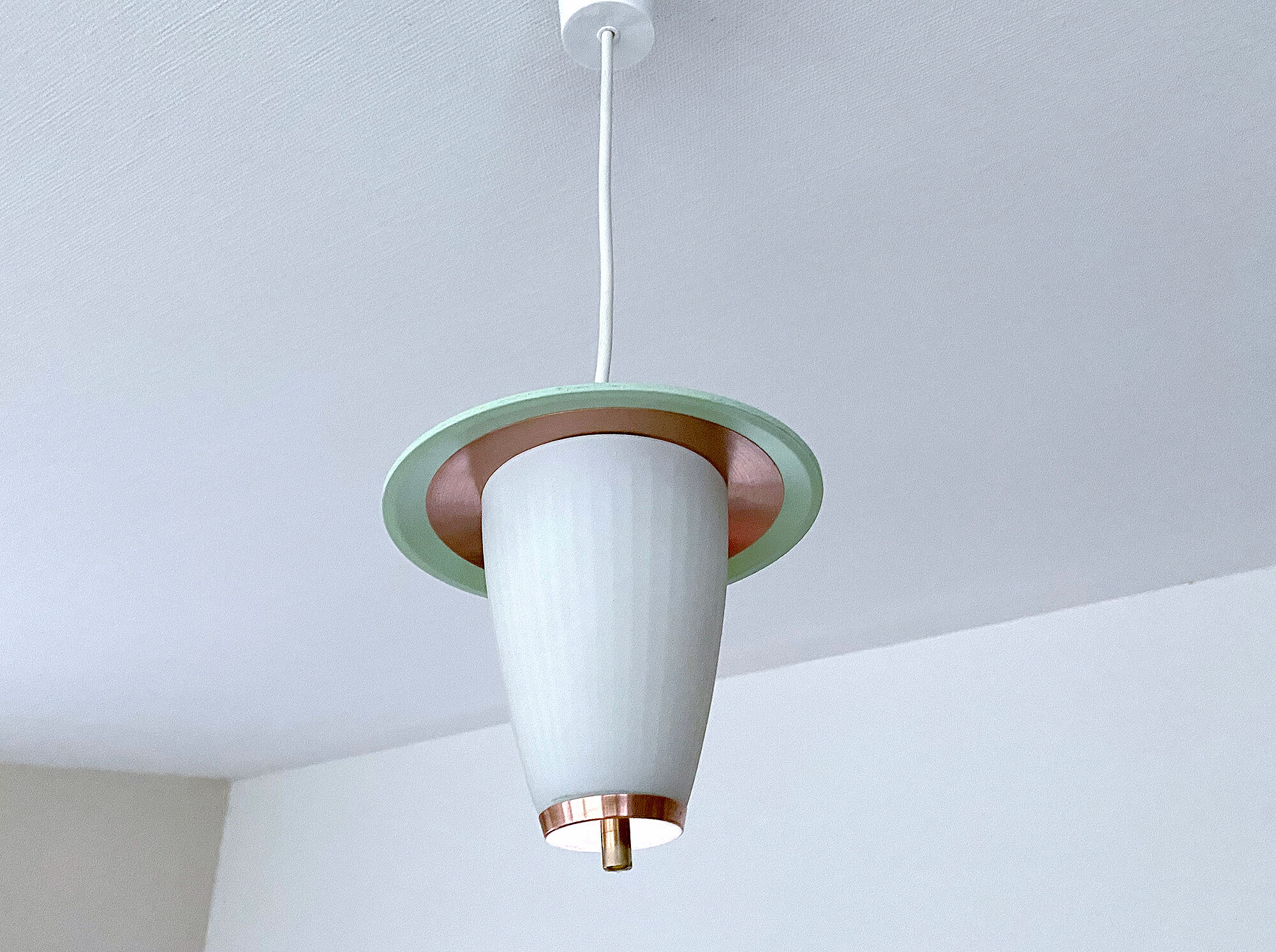 Vintage pendant lamp 50 years, opaline copper green