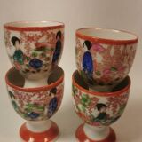 Rare 4 Antique Egg Holders / Egg Cups, Japanese, hand-painted porcelain