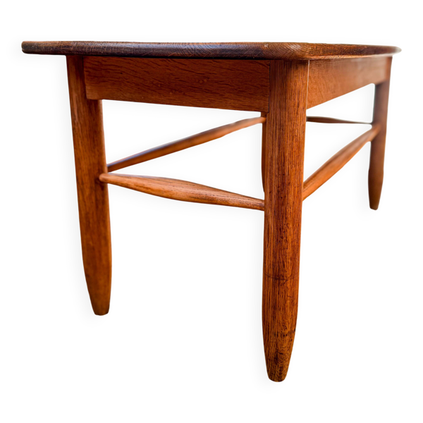 Table basse vintage scandinave en chêne massif - design années 60 - H50 cm