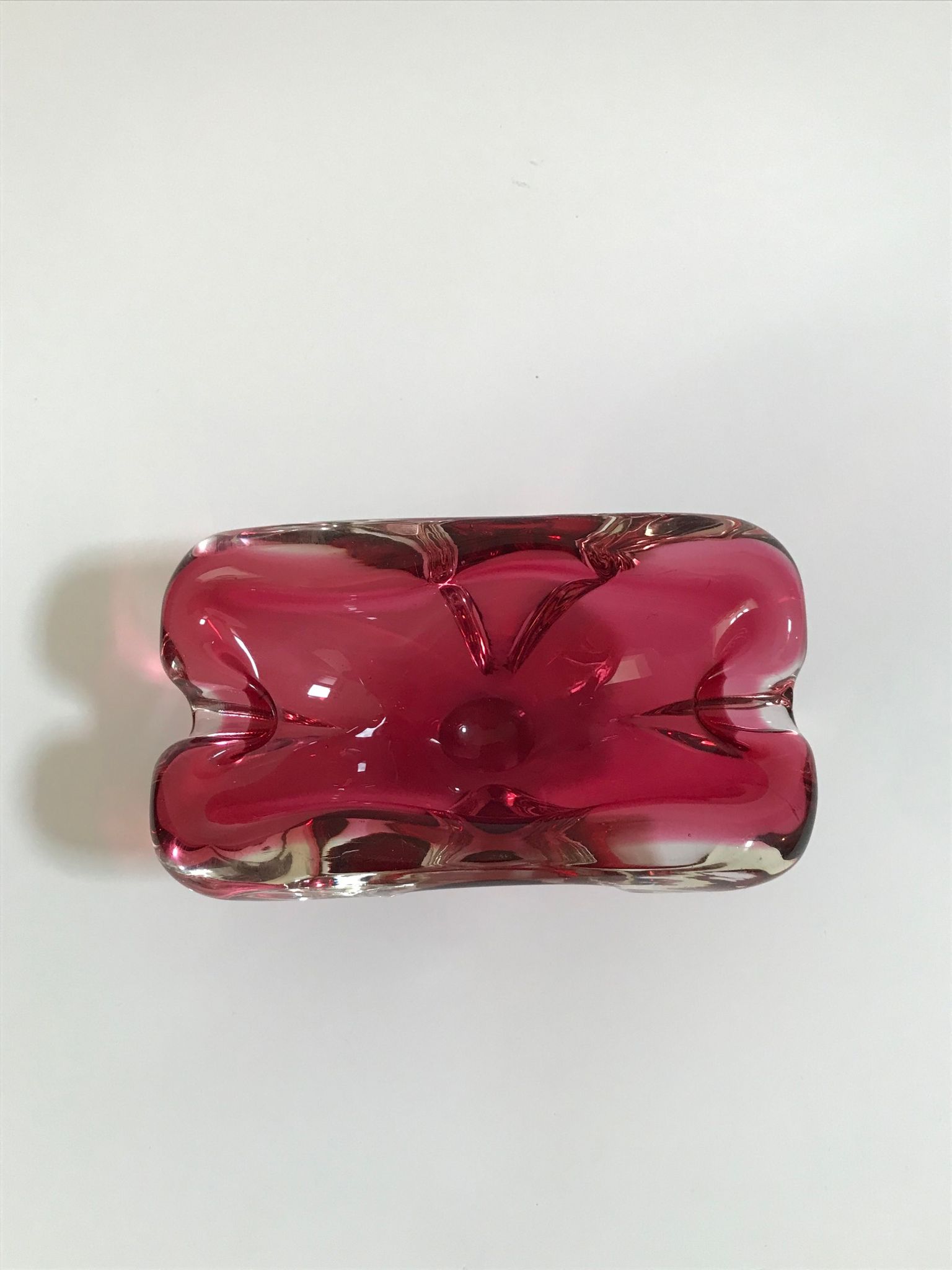 Murano pink lined glass ashtray, 1960