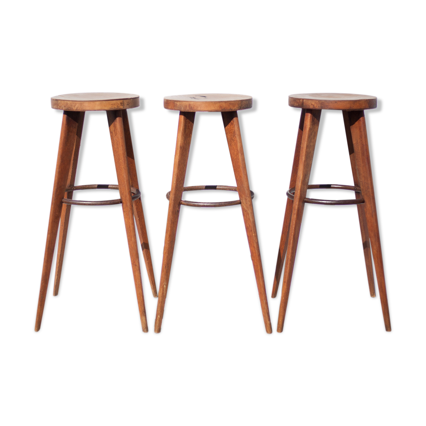 Lot 3 bar stools, high chair, wooden and metal stool, industrial, vintage, bar