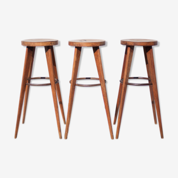 Lot 3 bar stools, high chair, wooden and metal stool, industrial, vintage, bar