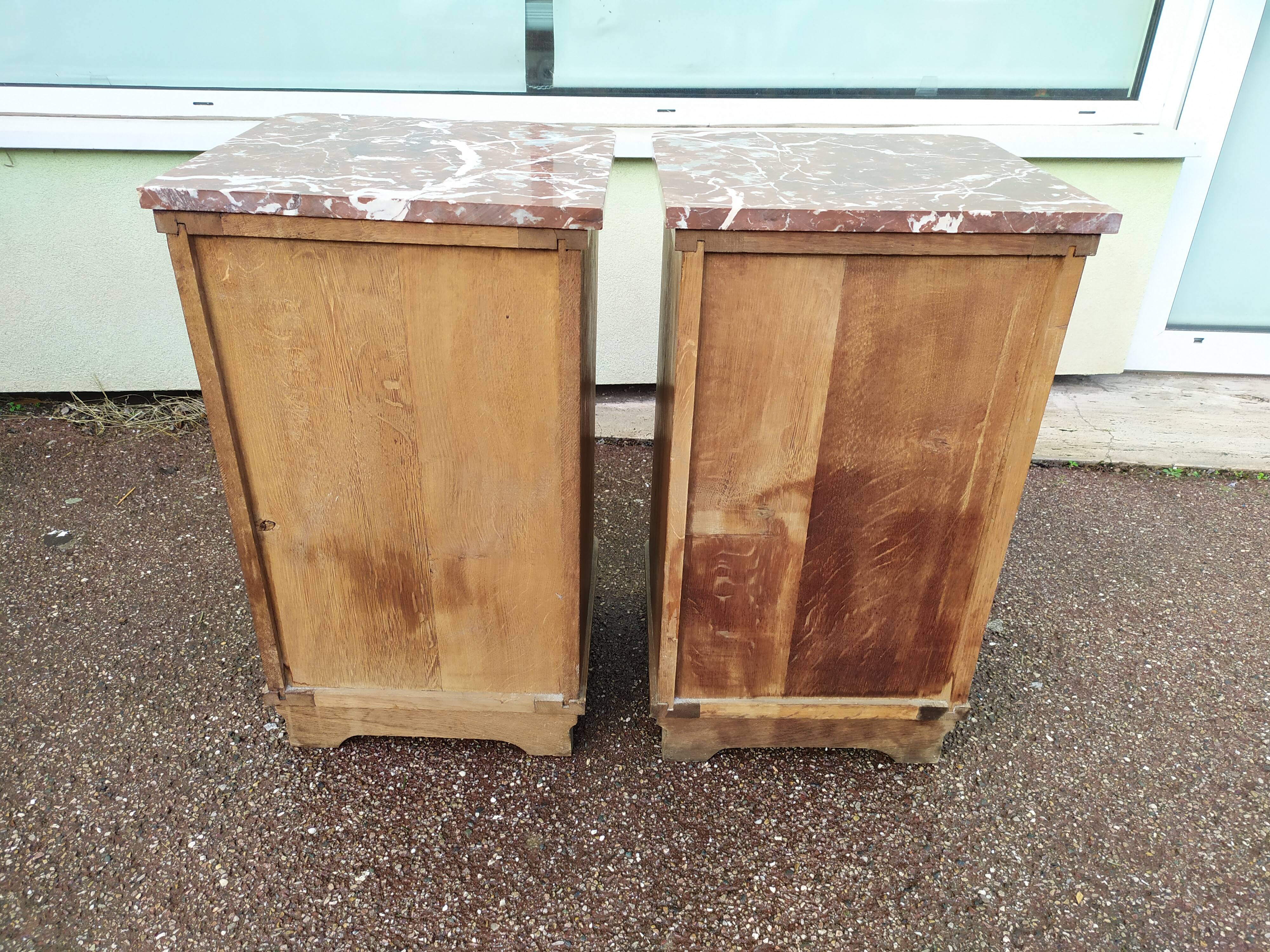 Set of 2 1950 Wood and Marble Bedside Tables