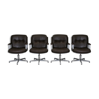 Set of 4 Vaghi office chair, brown leather, Italy, circa 1960