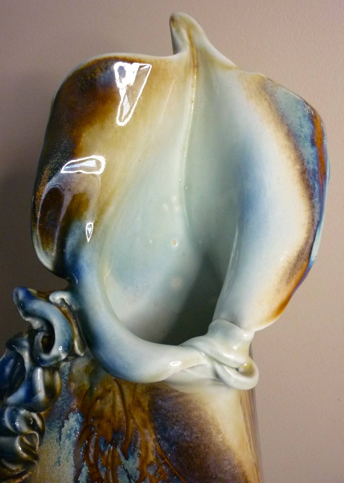 Glazed ceramic vase, unique piece, signed D. Prioton, shell neck