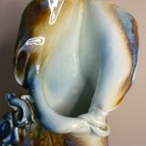 Vase en céramique émaillée, pièce unique, signé D. Prioton, col coquillage