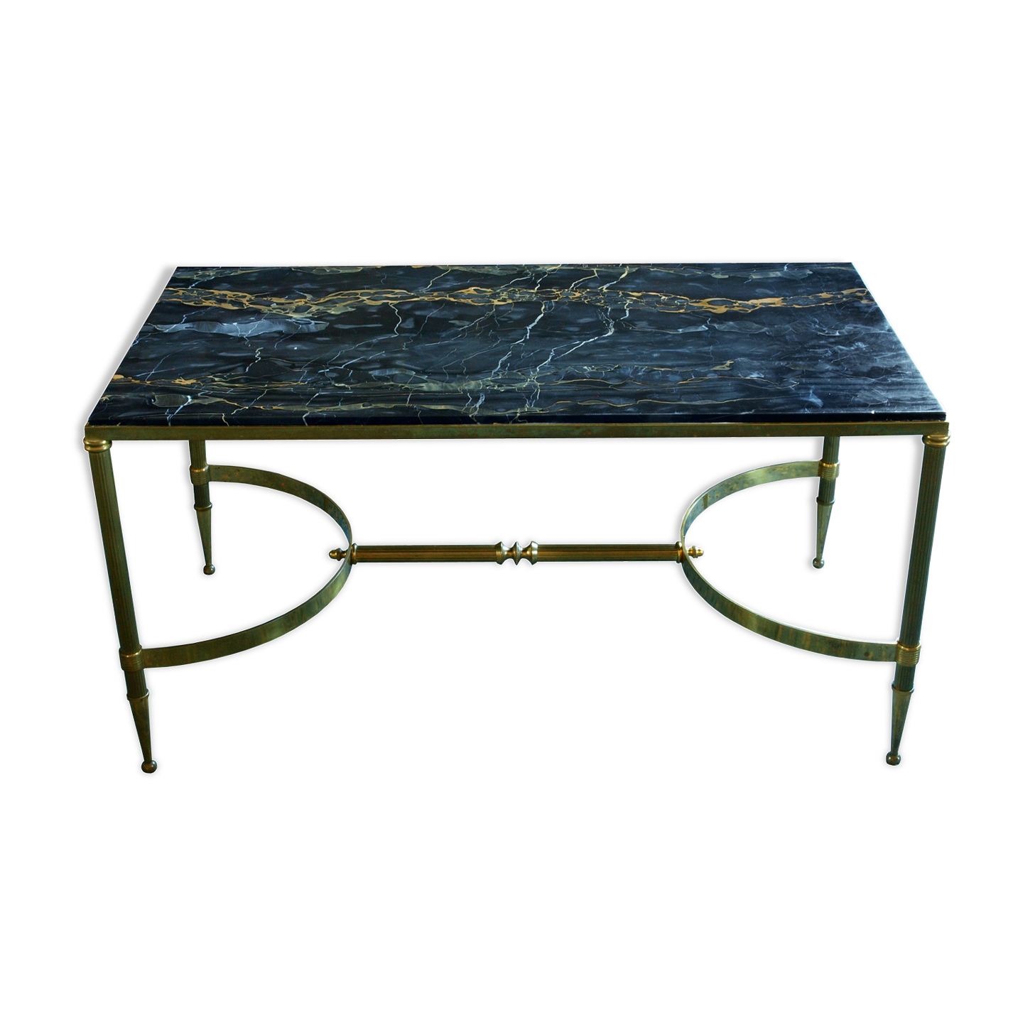 Table low neo classic bronze brass and Portoro marble
