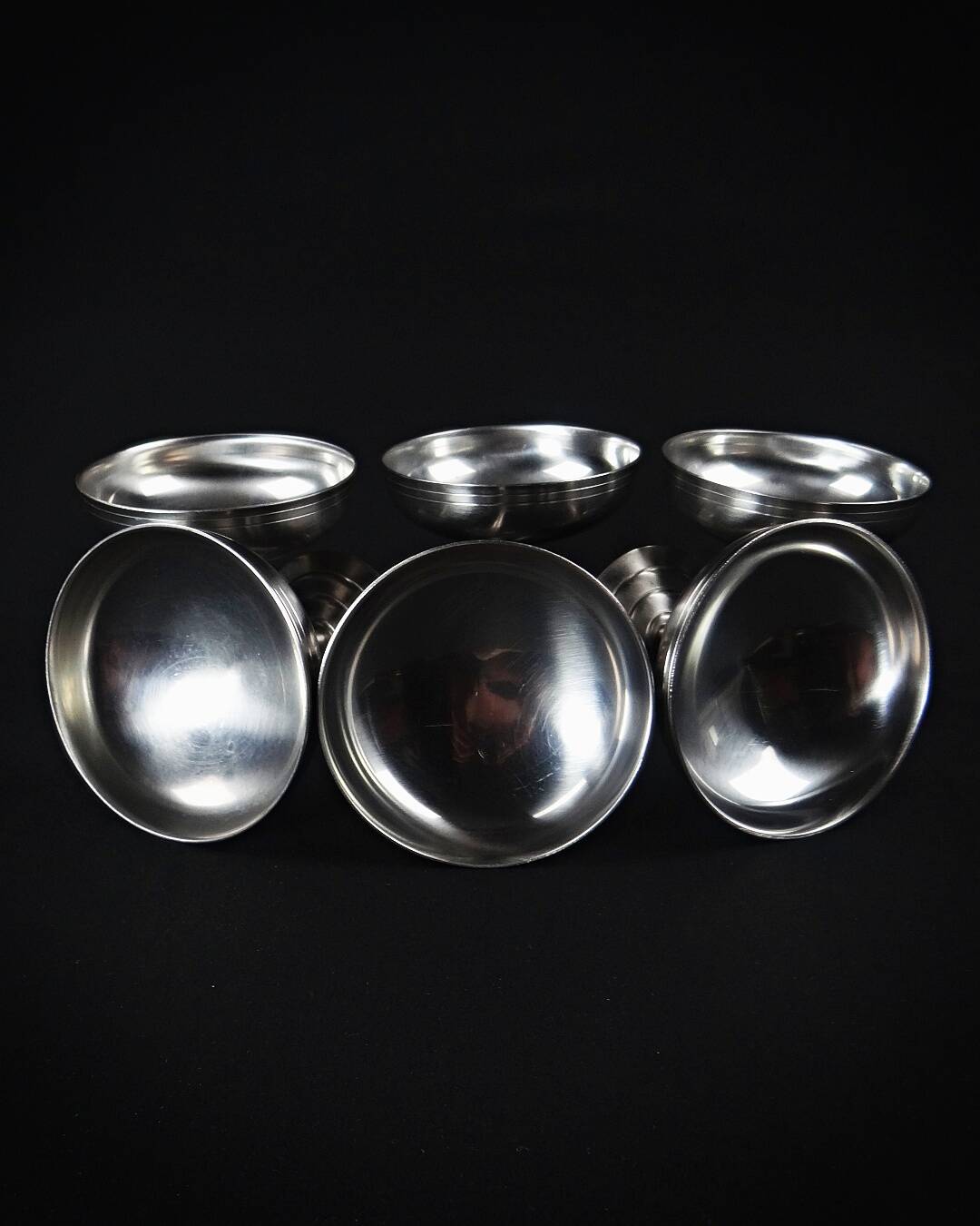 6 stainless steel ice cream bowls on foot Létang Rémy stainless steel dessert service