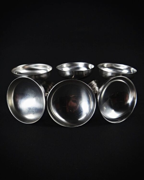 6 coupelles à glace sur pied en inox Létang Rémy service à dessert en inox