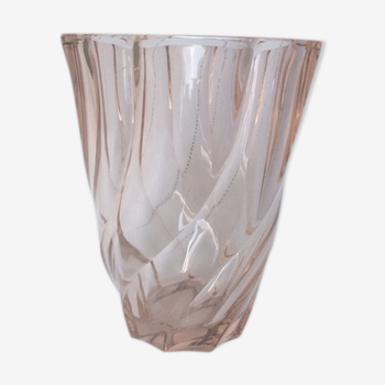 Vase vintage en verre rose art deco France