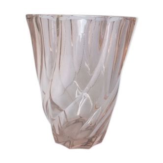 Vase vintage en verre rose art deco France