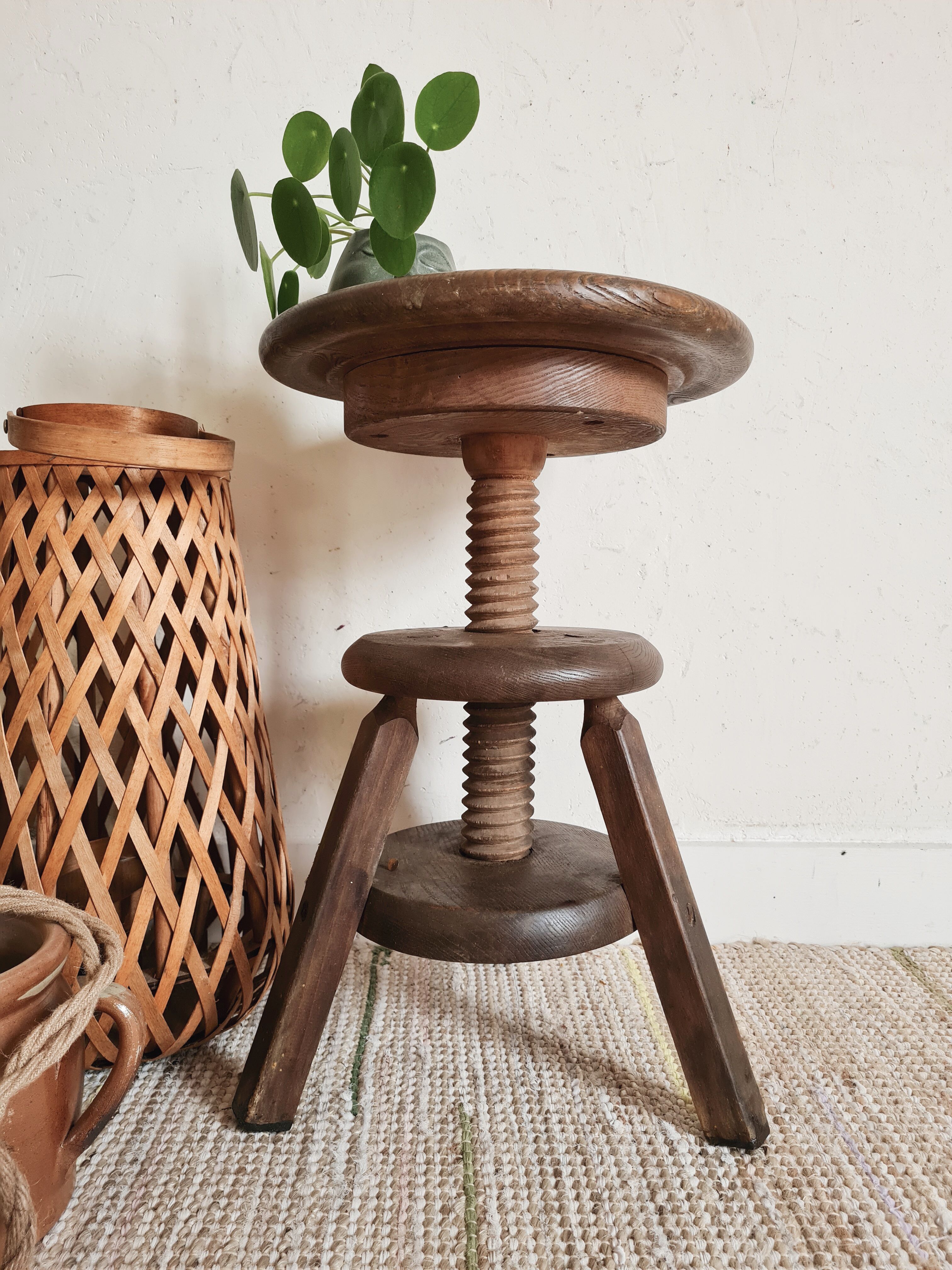 Adjustable old wooden stool