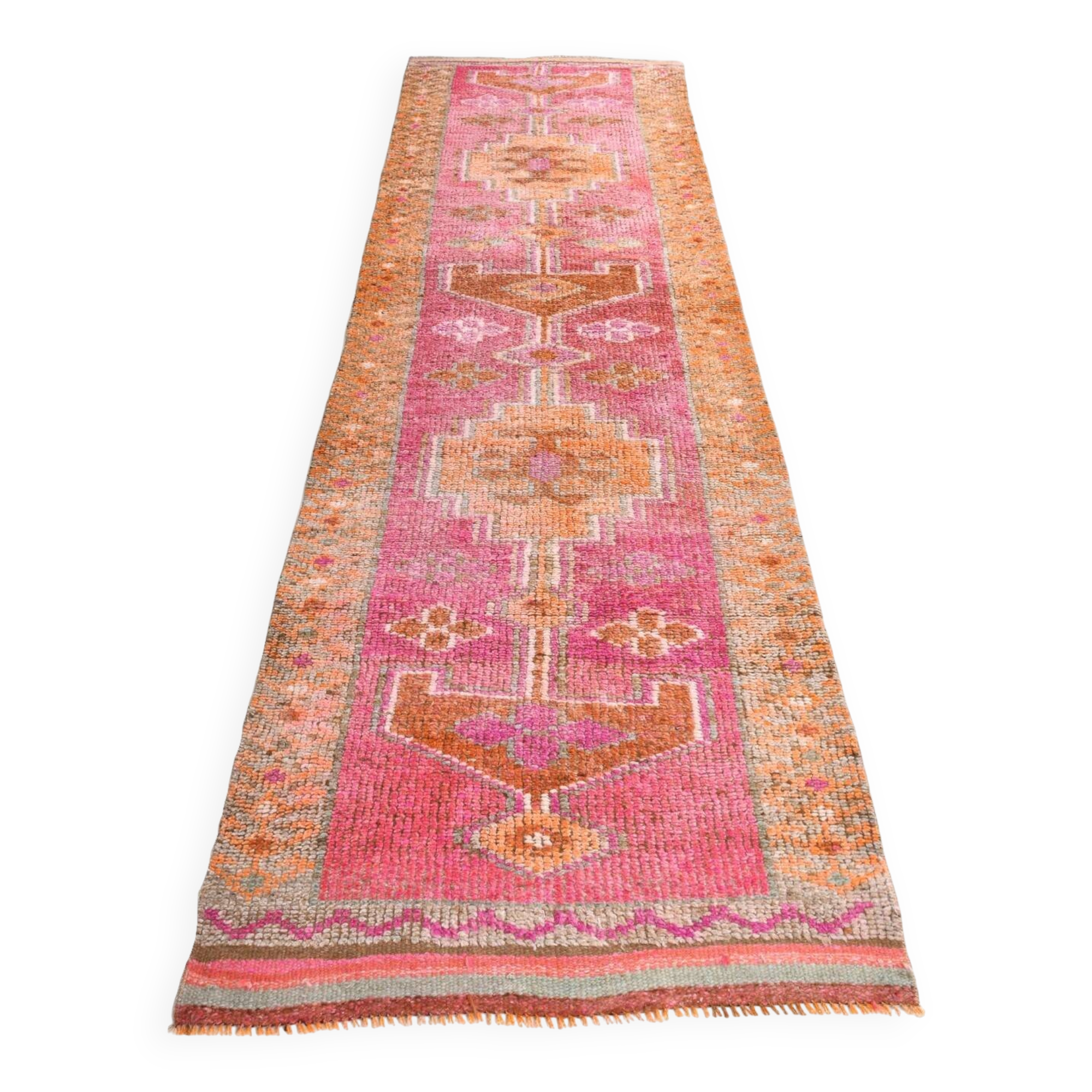 3x10 Pink & Brown Oriental Vintage Runner, 90x317Cm