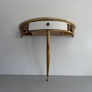 Floating wall console with drawer, brass body and marble top, 1960s, Italy