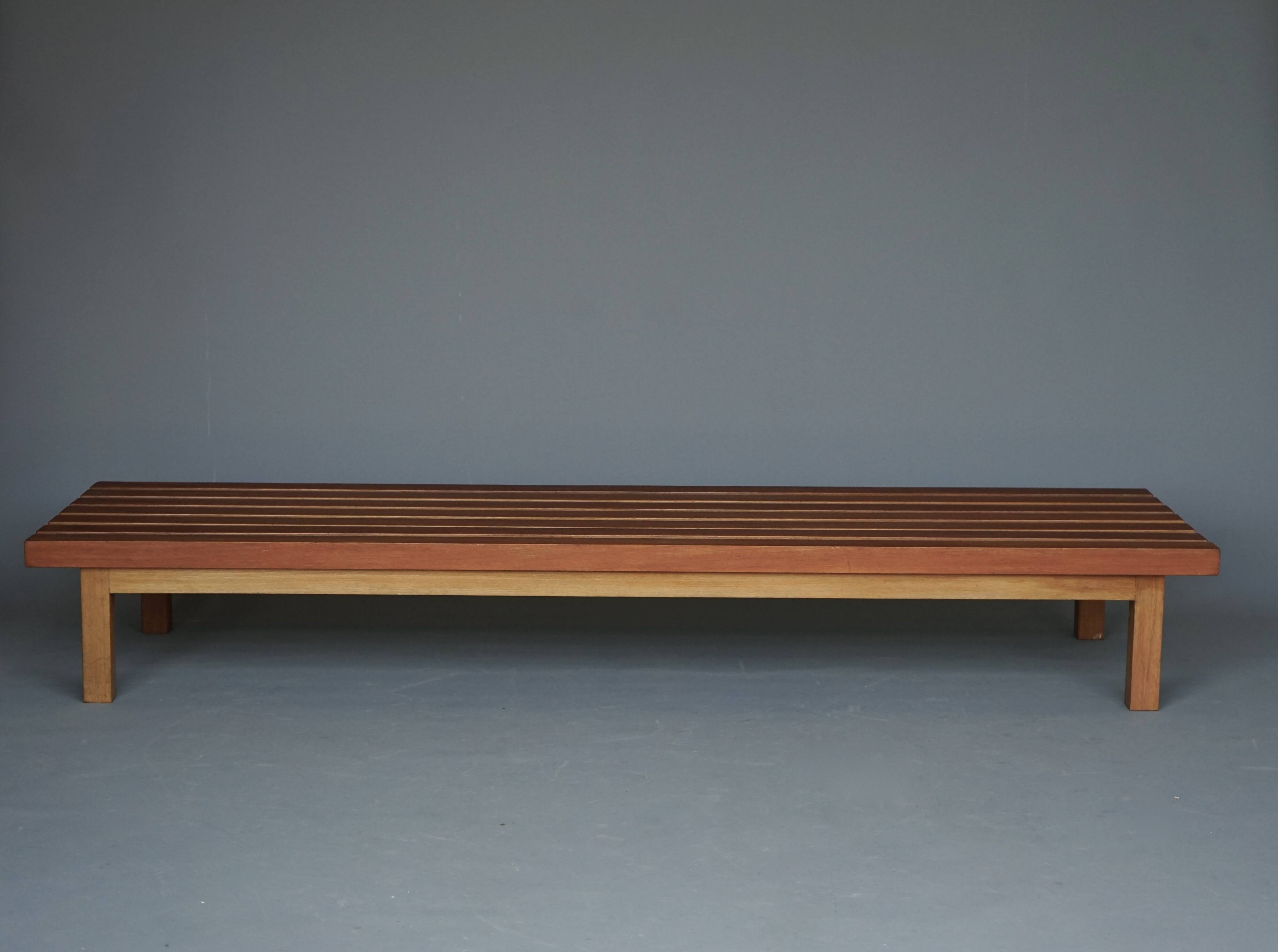 XL slatted teak bench from the 1960s