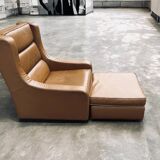 Cognac leather daybed from Italy, 70s