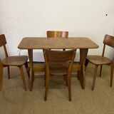 Ensemble table et 4 chaises en bois vintage