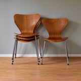 Set of Four Teak 3107 Dining Chairs by Arne Jacobsen for Fritz Hansen Denmark